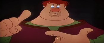 Movie still from “Mickey and the Beanstalk” (1947), directed by Hamilton Luske – A cartoon character with a red beard; Extreme Close Up shot, Low angle