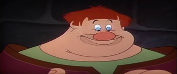 Movie still from “Mickey and the Beanstalk” (1947), directed by Hamilton Luske – A cartoon character's face; Close Up shot, Low angle