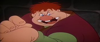 Movie still from “Mickey and the Beanstalk” (1947), directed by Hamilton Luske – A cartoon character with red hair; Close Up shot, High angle