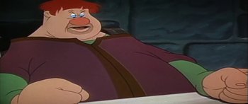 Movie still from “Mickey and the Beanstalk” (1947), directed by Hamilton Luske – A character from the disney movie , the hunchback of notre dame; Medium shot, Low angle