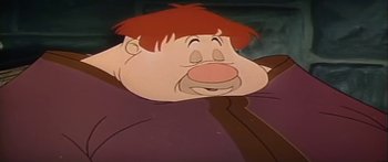 Movie still from “Mickey and the Beanstalk” (1947), directed by Hamilton Luske – A cartoon character with red hair; Close Up shot, High angle