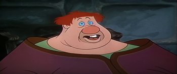 Movie still from “Mickey and the Beanstalk” (1947), directed by Hamilton Luske – A character from the disney movie the hunchback of notre dame; Close Up shot, Low angle