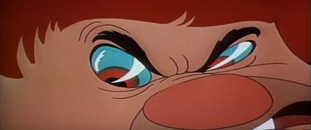 Movie still from “Mickey and the Beanstalk” (1947), directed by Hamilton Luske – View of the eyes of a cartoon character; Extreme Close Up shot, Low angle