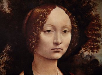 Movie still from “Mirror” (1975), directed by Andrei Tarkovsky – A painting of a woman with brown hair and brown eyes; Close Up shot, High angle