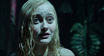 Movie still from “Miss Peregrine's Home for Peculiar Children” (2016), directed by Tim Burton – A woman with blonde hair and a wet face; Close Up shot, Over the shoulder angle