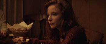 Movie still from “Molly's Game” (2017), directed by Aaron Sorkin – A woman sitting in front of a mirror in a room; Close Up shot, Low angle