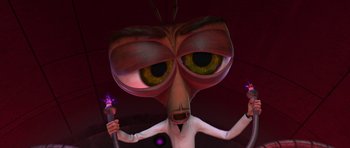Movie still from “Monsters vs. Aliens” (2009), directed by Conrad Vernon – An image of an animated character holding a wand; Medium shot, High angle