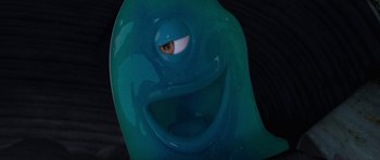 Movie still from “Monsters vs. Aliens” (2009), directed by Conrad Vernon – The eye of a blue plastic whale; Close Up shot, High angle