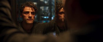 Movie still from “Moon Knight” (2022), directed by Mohamed Diab – A man looking at himself in the mirror; Close Up shot, Over the shoulder angle