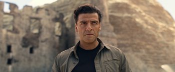 Movie still from “Moon Knight” (2022), directed by Mohamed Diab – A person wearing a jacket; Close Up shot, Over the shoulder angle