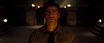 Movie still from “Moon Knight” (2022), directed by Mohamed Diab – A person wearing a shirt and a tie; Close Up shot, Low angle