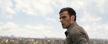 Movie still from “Moon Knight” (2022), directed by Mohamed Diab – A person with blood on his face; Close Up shot, Low angle