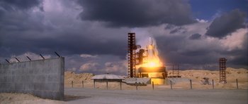 Movie still from “Moonraker” (1979), directed by Lewis Gilbert – An image of a rocket launching into the sky; Extreme Wide shot, Low angle