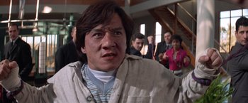 Movie still from “Mr. Nice Guy” (1997), directed by Sammo Kam-Bo Hung – A person wearing a jacket; Close Up shot, Low angle