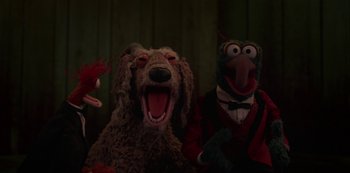 Movie still from “Muppets Haunted Mansion” (2021), directed by Kirk R. Thatcher – A group of stuffed animals that are sitting in a room; Close Up shot, High angle
