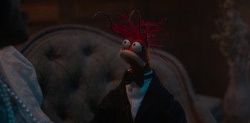 Movie still from “Muppets Haunted Mansion” (2021), directed by Kirk R. Thatcher – The head of a stuffed animal; Close Up shot, High angle