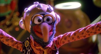 Movie still from “Muppets from Space” (1999), directed by Tim Hill – The head of a muppet character; Close Up shot, Low angle