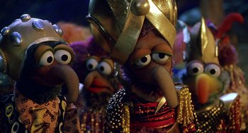 Movie still from “Muppets from Space” (1999), directed by Tim Hill – View of a bunch of stuffed animals; Close Up shot, Low angle