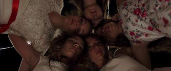 Movie still from “Mustang” (2015), directed by Deniz Gamze Ergüven – A group of women are posing for a picture; Extreme Close Up shot, Overhead angle