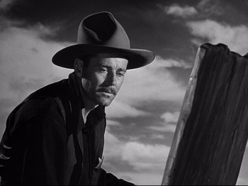 Movie still from “My Darling Clementine” (1946), directed by John Ford – A man with a hat and a mustache; Close Up shot, Low angle