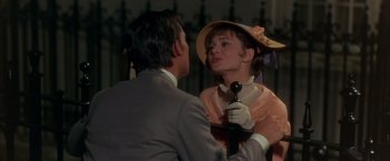Movie still from “My Fair Lady” (1964), directed by George Cukor – A man and a woman are talking to each other; Close Up shot, Over the shoulder angle