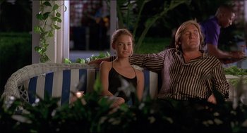 Movie still from “My Father the Hero” (1994), directed by Steve Miner – A woman sitting next to an older woman on a bench; Medium shot, Over the shoulder angle