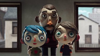Movie still from “My Life as a Zucchini” (2016), directed by Claude Barras – A group of people that are standing together; Medium shot, Overhead angle