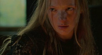 Movie still from “My Summer of Love” (2004), directed by Pawel Pawlikowski – A person with long blonde hair; Close Up shot, Low angle