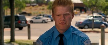 Movie still from “Observe and Report” (2009), directed by Jody Hill – A man in a blue shirt and a black tie; Close Up shot, Low angle