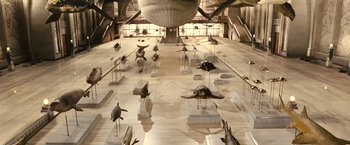 Movie still from “Oceans” (2009), directed by Jacques Cluzaud – A lot of dolphins on display in a museum; Extreme Wide shot, High angle