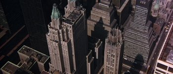 Movie still from “On a Clear Day You Can See Forever” (1970), directed by Vincente Minnelli – An aerial view of a city with skyscrapers; Extreme Wide shot, High angle