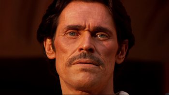 Movie still from “Once Upon a Time in Mexico” (2003), directed by Robert Rodriguez – A man with a mustache; Close Up shot, Low angle