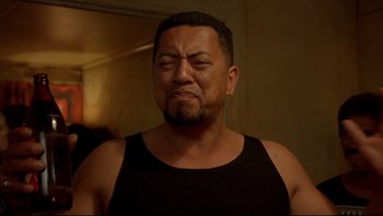 Movie still from “Once Were Warriors” (1994), directed by Lee Tamahori – A person with his eyes closed; Close Up shot, Low angle