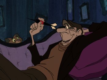 Movie still from “One Hundred and One Dalmatians” (1961), directed by Wolfgang Reitherman – An animated picture of a man and a woman in a room; Medium shot, High angle