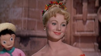 Movie still from “Pepe” (1960), directed by George Sidney – A person wearing a tiara; Close Up shot, Low angle