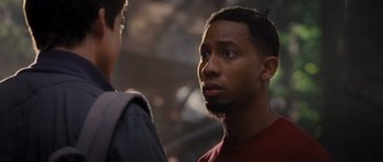 Movie still from “Percy Jackson: Sea of Monsters” (2013), directed by Thor Freudenthal – A man with a beard talking to another man; Close Up shot, Over the shoulder angle