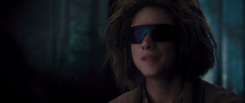 Movie still from “Percy Jackson: Sea of Monsters” (2013), directed by Thor Freudenthal – A woman with sunglasses on her face; Close Up shot, Low angle