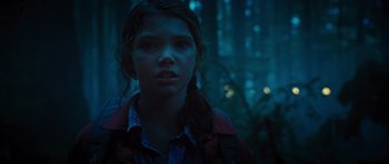 Movie still from “Percy Jackson: Sea of Monsters” (2013), directed by Thor Freudenthal – A young girl is standing in the dark; Close Up shot, Low angle