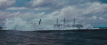 Movie still from “Percy Jackson: Sea of Monsters” (2013), directed by Thor Freudenthal – An illustration of a ship in the water; Extreme Wide shot, Low angle