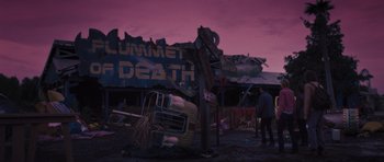Movie still from “Percy Jackson: Sea of Monsters” (2013), directed by Thor Freudenthal – A truck that is sitting in the dirt; Extreme Wide shot, Low angle