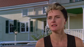 Movie still from “Pet Sematary” (1989), directed by Mary Lambert – A person wearing a polka dot head scarf; Close Up shot, Low angle
