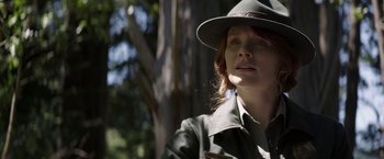 Movie still from “Pete's Dragon” (2016), directed by David Lowery – A woman wearing a hat and a jacket; Close Up shot, Low angle