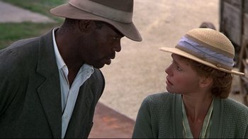 Movie still from “Places in the Heart” (1984), directed by Robert Benton – A man and a woman talking to each other; Close Up shot, Over the shoulder angle