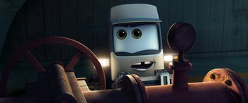Movie still from “Planes: Fire & Rescue” (2014), directed by Bobs Gannaway – The face of a cartoon character; Close Up shot, Low angle