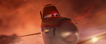 Movie still from “Planes: Fire & Rescue” (2014), directed by Bobs Gannaway – An airplane with a face on the side of it's nose; Medium shot, Low angle