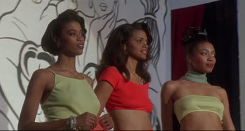 Movie still from “Poetic Justice” (1993), directed by John Singleton – A group of beautiful women standing next to each other; Medium shot, Low angle