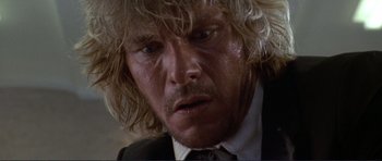 Movie still from “Point Break” (1991), directed by Kathryn Bigelow – A person with long blonde hair; Close Up shot, Low angle