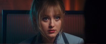 Movie still from “Pokémon: Detective Pikachu” (2019), directed by Rob Letterman – A person with blue eyes; Close Up shot, Over the shoulder angle