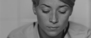 Movie still from “Polytechnique” (2009), directed by Denis Villeneuve – A woman's eyes and face in black and white; Close Up shot, High angle