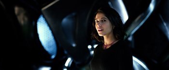 Movie still from “Power Rangers” (2017), directed by Dean Israelite – A beautiful young lady standing in front of a mirror; Close Up shot, Low angle